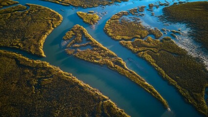 Aerial view of the lush wetlands of the South Carolina coast