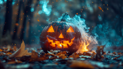 Naklejka premium Halloween Jack-o-Lantern Pumpkins