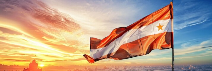 flag of Egypt billows gracefully in the wind, its vibrant colors unfurling with pride and history.