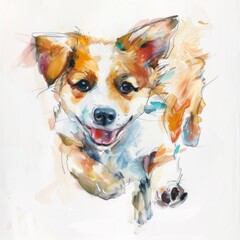 Colorful Watercolor Painting of a Smiling Corgi
