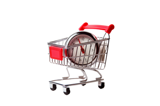 Time Shopping. On a White or Clear Surface PNG Transparent Background.