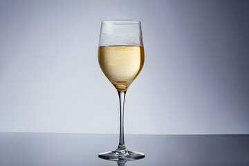 Fototapeta premium Elegant Glass of White Wine on White Tablecloth - Simple Summertime Still Life