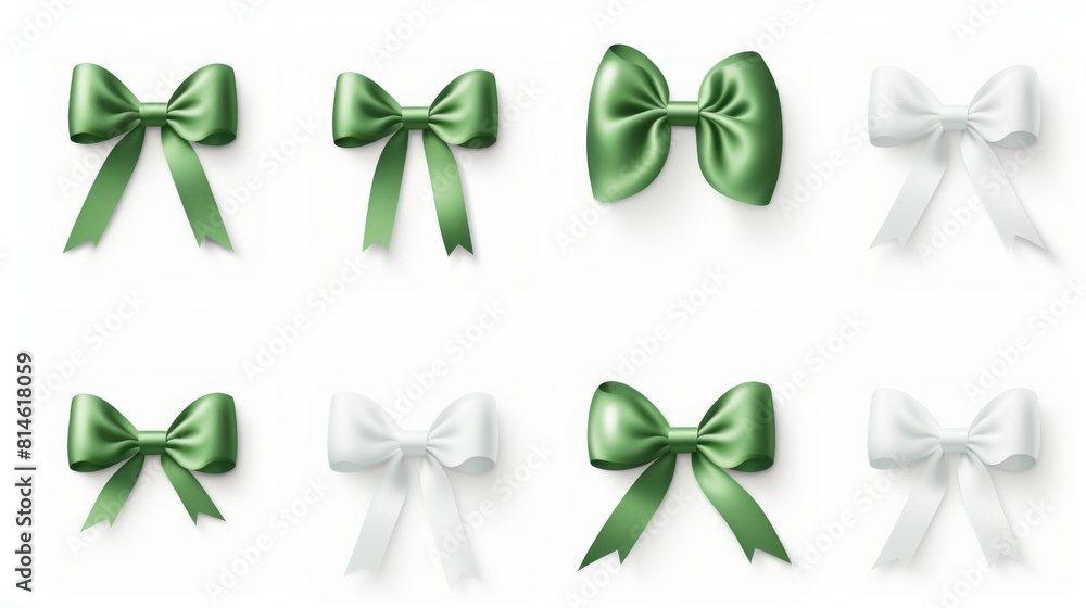 Poster generative ai set of different green ribbons, on a white isolated background