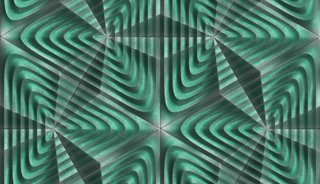 3D Geometric Seamless Wallpaper Design with Floral Elements