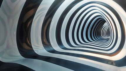 Fototapeta premium Optical illusions with black white overlapping shapes creating depth.