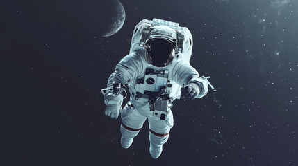 Astronaut Floating in Space, surrounded by the vastness of space and stars.