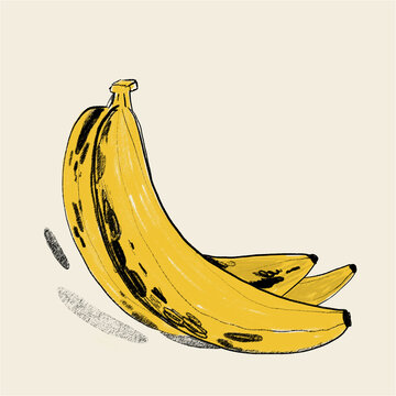 Hand-drawn textured illustration of a ripe banana