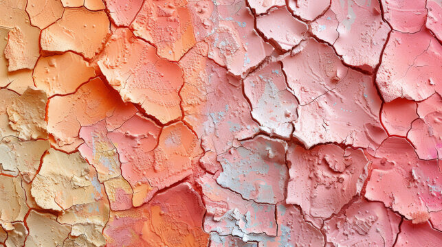 Vibrant texture of cracked and peeling paint on a wall