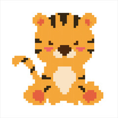 Pixel art animals icons Collection. 8 bit retro style illustration set of tiger, bear, fox, hippo giraffe,zebra,lion, elephant. Best for mobile game design, decoration, stickers.