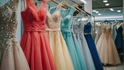 Chic formal gowns available for purchase in a contemporary store. Details about prom dresses, bridesmaid dresses, evening gowns. Renting dresses for a range of events and occasions