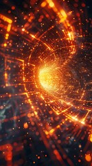Fototapeta premium Cyberspace Concept with High-Tech Structure. Orange and Yellow Futuristic Digital Lines with copy-space.