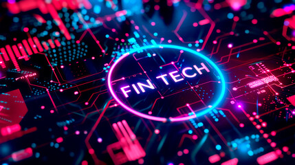 Obraz premium Futuristic FinTech Concept with Glowing Neon Circuit Technology Background