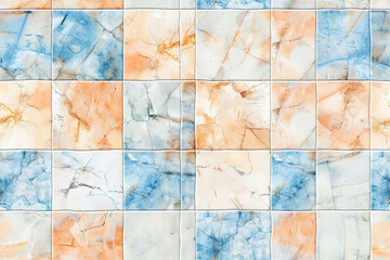 Light blue and orange glossy square tile texture for design