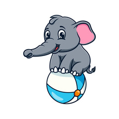 cartoon illustration design of a cute and kawaii elephant performing on a beach ball
