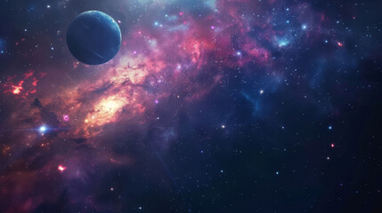 Obraz premium A cosmic dance of colors with a distant planet