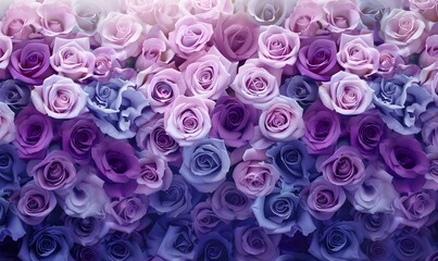 violet to purple roses in full bloom,  Generative AI