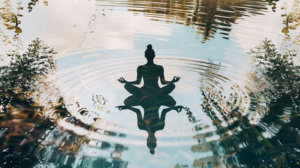 Tranquil Garden Meditation Double Exposure with Water Ripples Symmetry.