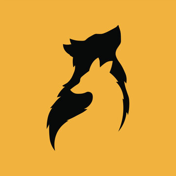 recommend clip art: Silhouette of a wolf on a vibrant orange background