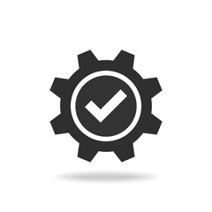 Technical specifications conformity graphic icon. Gear with check mark isolated sign on white background. Vector illustration