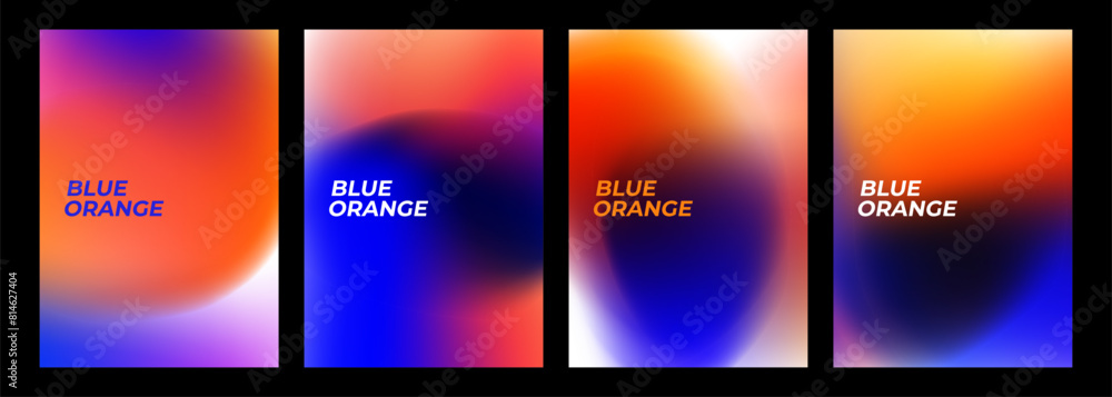 Aufkleber blue and orange. set of blurred backgrounds. bright color gradients. defocused color templates for c