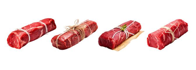 Set of raw beef isolated on transparent background.