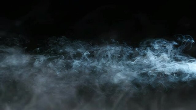 Rising smoke or dust on dark room with black wall background. Infinite looping animation