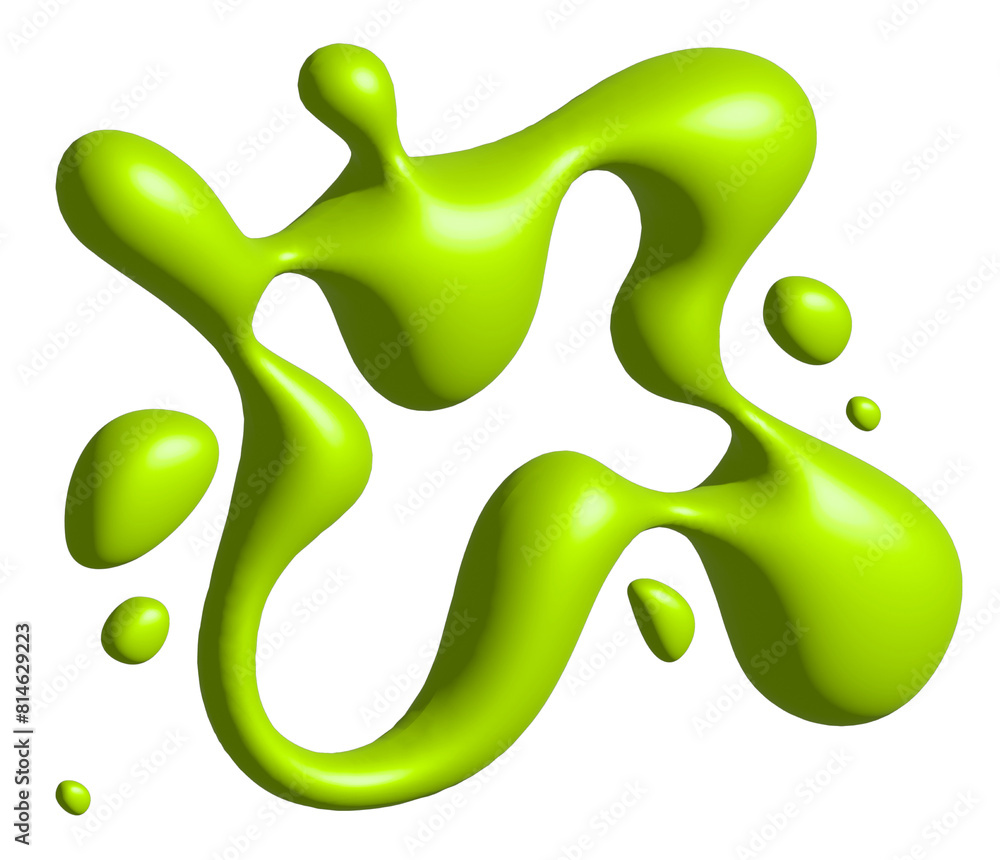 Poster y2k abstract liquid shapes. green neon inflated object. 3d inflatable. wave inflated element with th