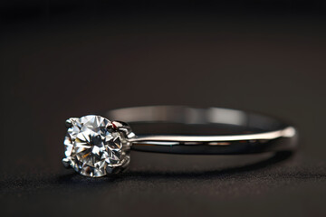 A detailed shot of an elegant diamond ring on a solid black background