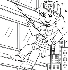 Firefighter Rappelling Coloring Page for Kids