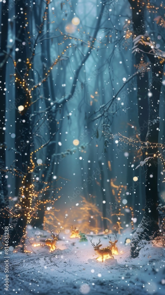 Poster the forest is blanketed in snow, with numerous trees covered in a thick layer of white. the scene de