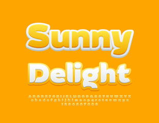 Vector summer banner Sunny Delight. Artistic Yellow Font. Set of creative Alphabet Letters and Numbers.