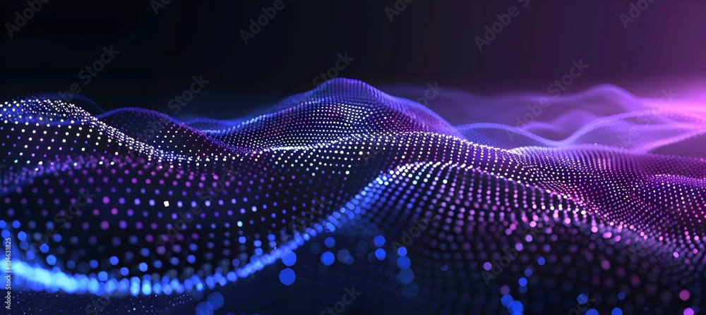 Poster abstract purple background with a hexagon mesh pattern and gradient, in the style of futuristic tech