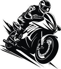 Motorcycle Rider Racing Logo Monochrome Design Style