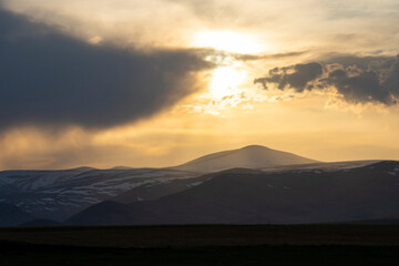 Sunset landscape in mountains