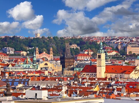 Prague city view with Riegrovy Sady in background