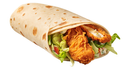 A crispy chicken wrap with a transparent background.