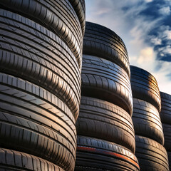 stack of tires in a row