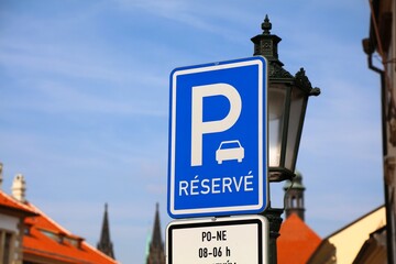 Reserved parking road sign in Czech Republic