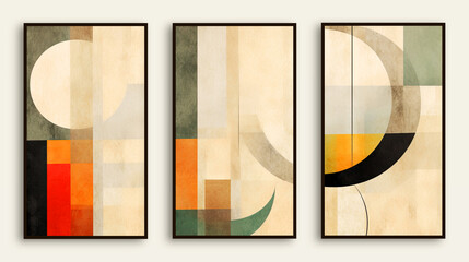 Minimal retro geometric design posters set. Abstract shapes composition. Retro colors.