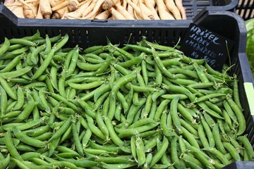 Green pea at a market in Prague, Czechia