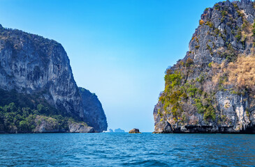 Rock formations in the Andaman Sea, Krabi Province, Thailand.