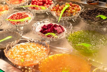 Colorful assortment of candy laid out on a countertop