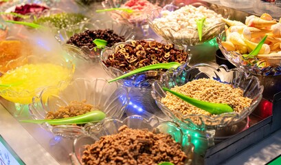 Colorful assortment of candy laid out on a countertop