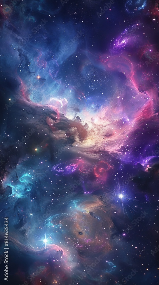 Poster the image features a vibrant and colorful space adorned with a myriad of twinkling stars scattered t