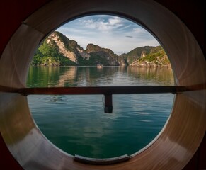 Fototapeta premium Round window in Ha Long Bay in Vietnam