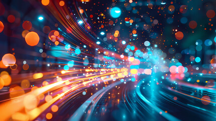 Fototapeta premium Abstract futuristic background with colorful rays and glowing lines