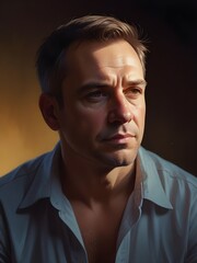 Obraz premium a portrait of a character bathed in gradient sunlight.