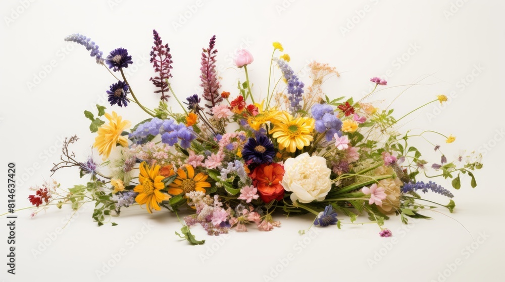 Poster generative ai a beautifully curated bouquet of wildflowers set on a white background, offering an op