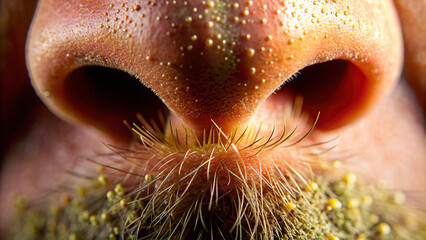 Detailed shot of a nose with tiny cilia hairs, essential for sensing different odors in the air. - Powered by Adobe