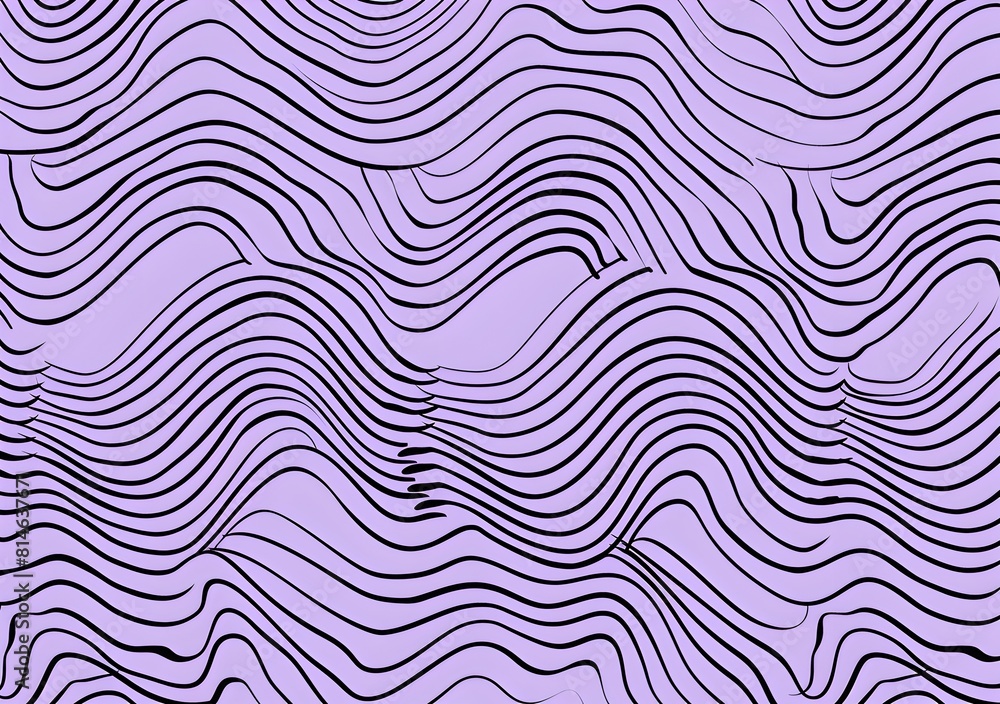 Poster vector pattern of black wavy lines on lavender background, simple shapes, simple lines, simple detai
